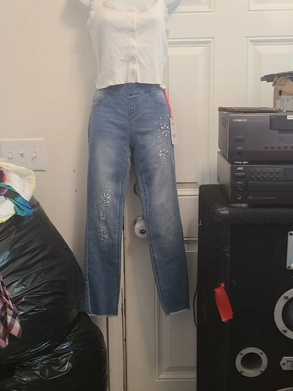Justice Light Blue Skinny Jeans with Rhinestone Star Details